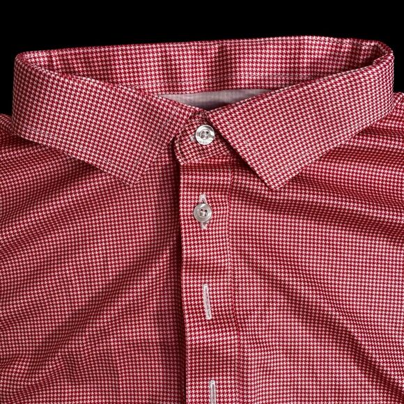 Collars & Co Polo Shirt Mens 2XL Red Houndstooth Dress Collar Golf Preppy NEW - Picture 1 of 8